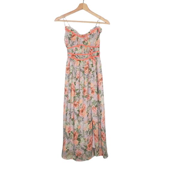 Lulus Dear to You Grey Floral Print Backless Lace Up Midi Dress Pink Size Small - Picture 3 of 14